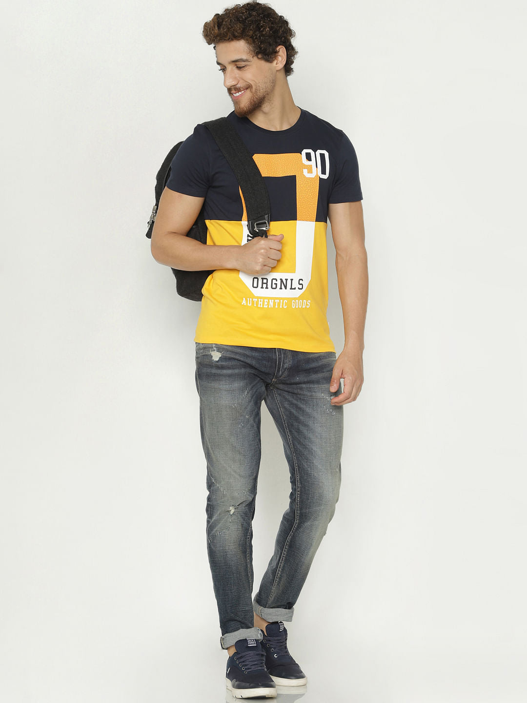 Blue Colour Blocked Crew Neck T-Shirt