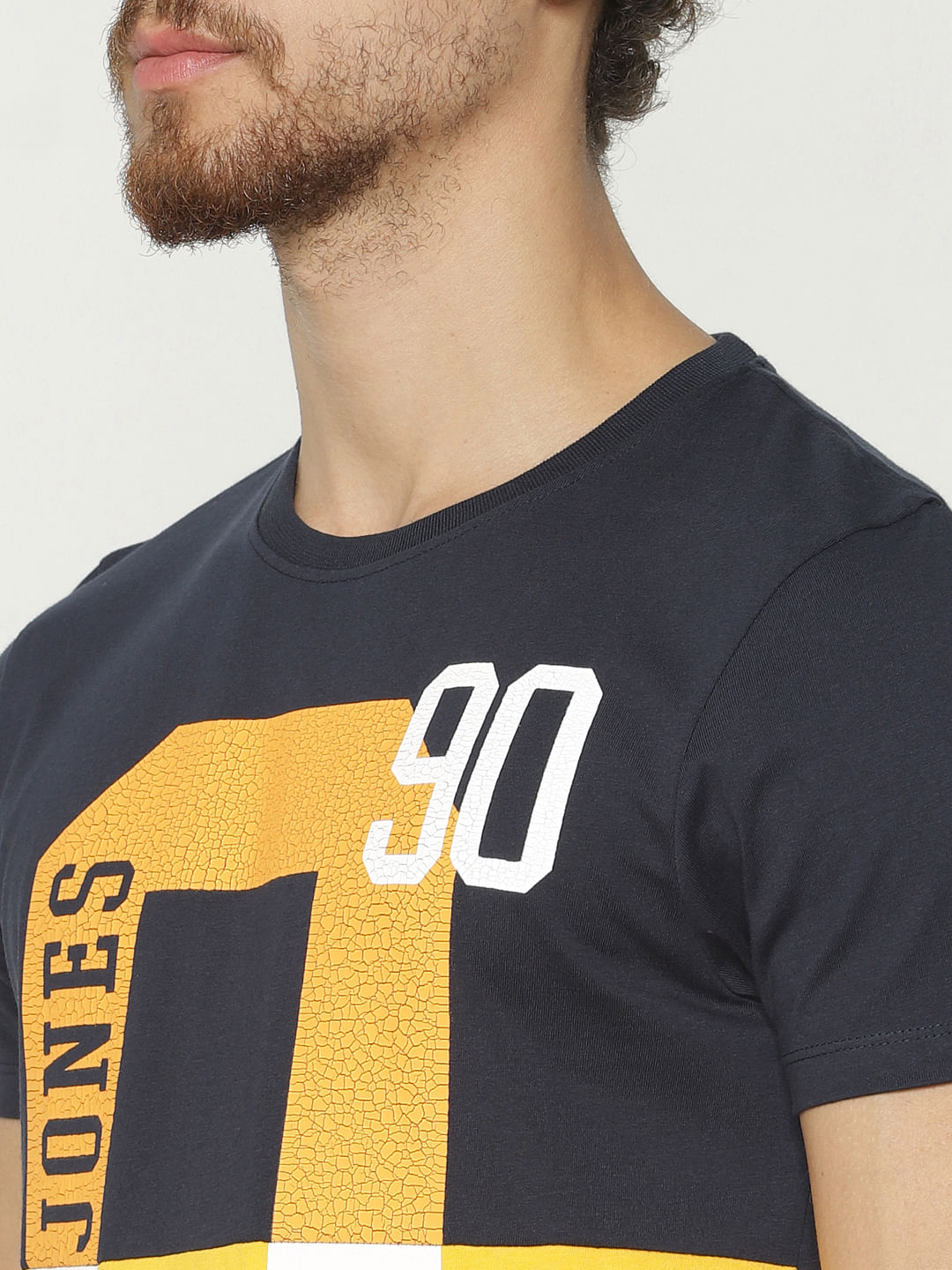 Blue Colour Blocked Crew Neck T-Shirt