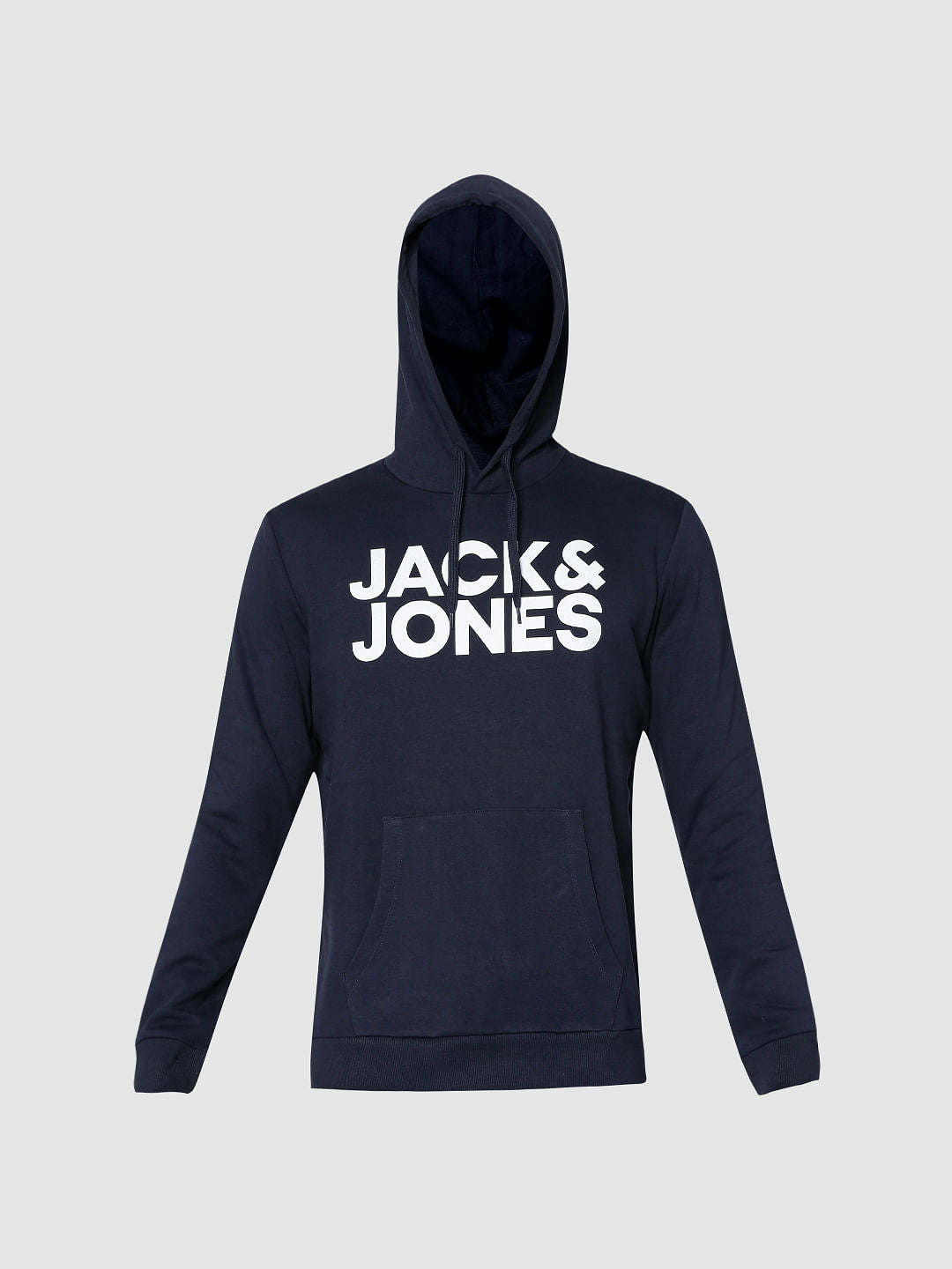 Navy Blue Text Print Hooded Sweatshirt