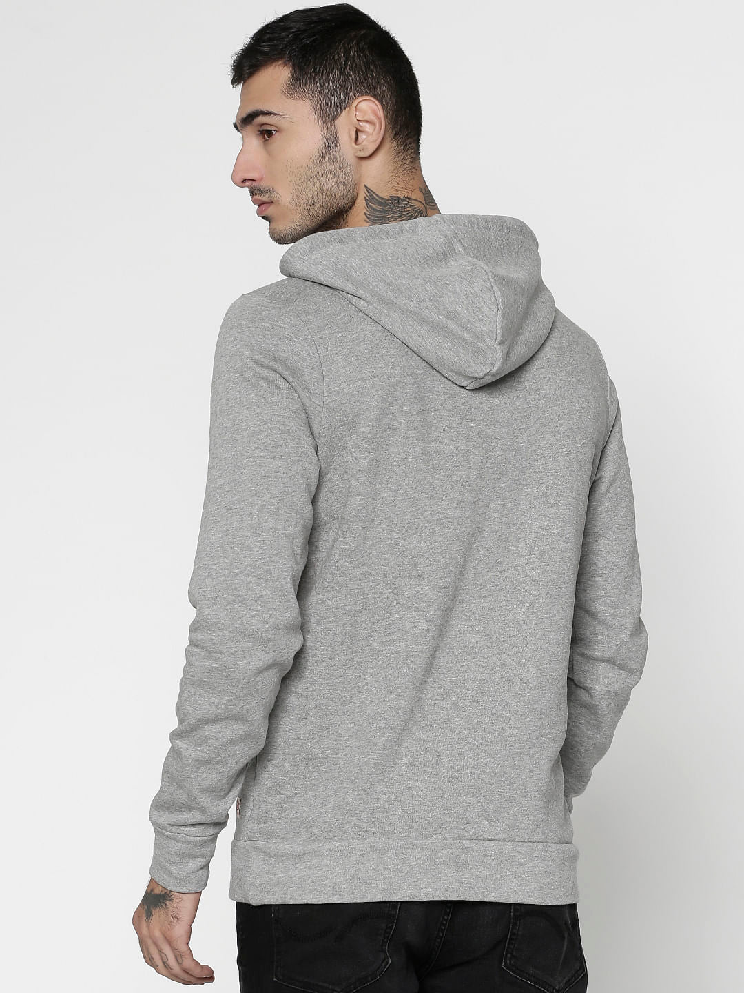 Grey Text Print Hooded Sweatshirt