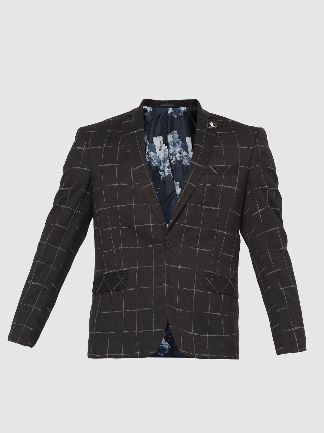 Black Checks Double Button Linen Blazer