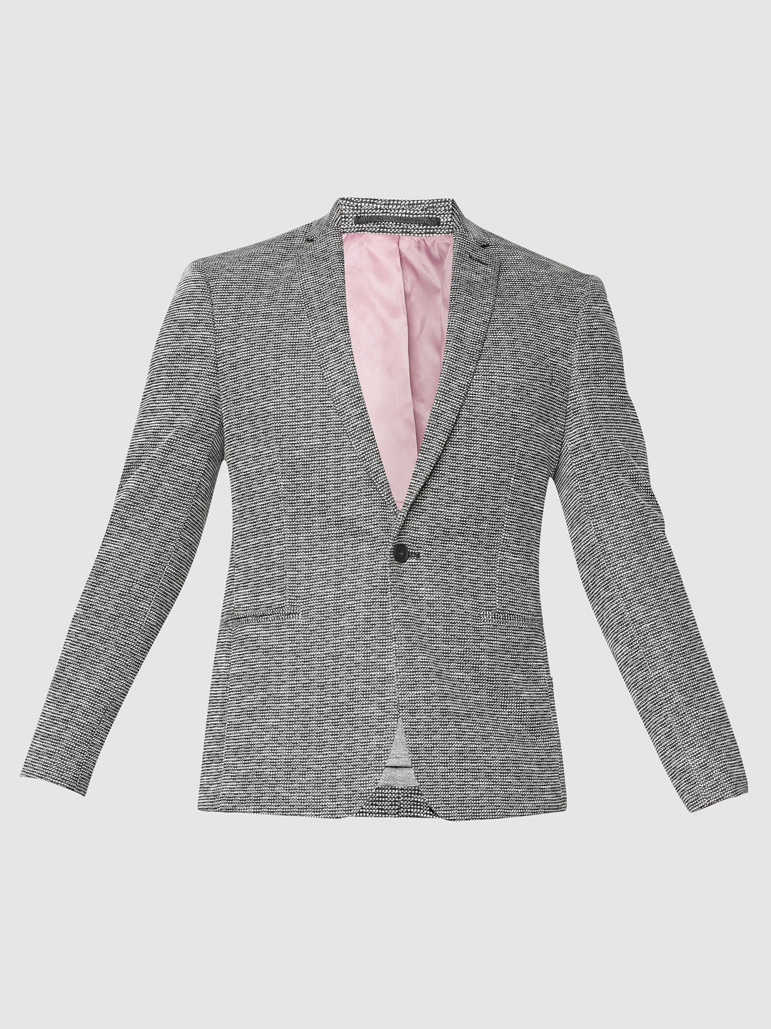 Black Textured Slim Fit Linen Blazer