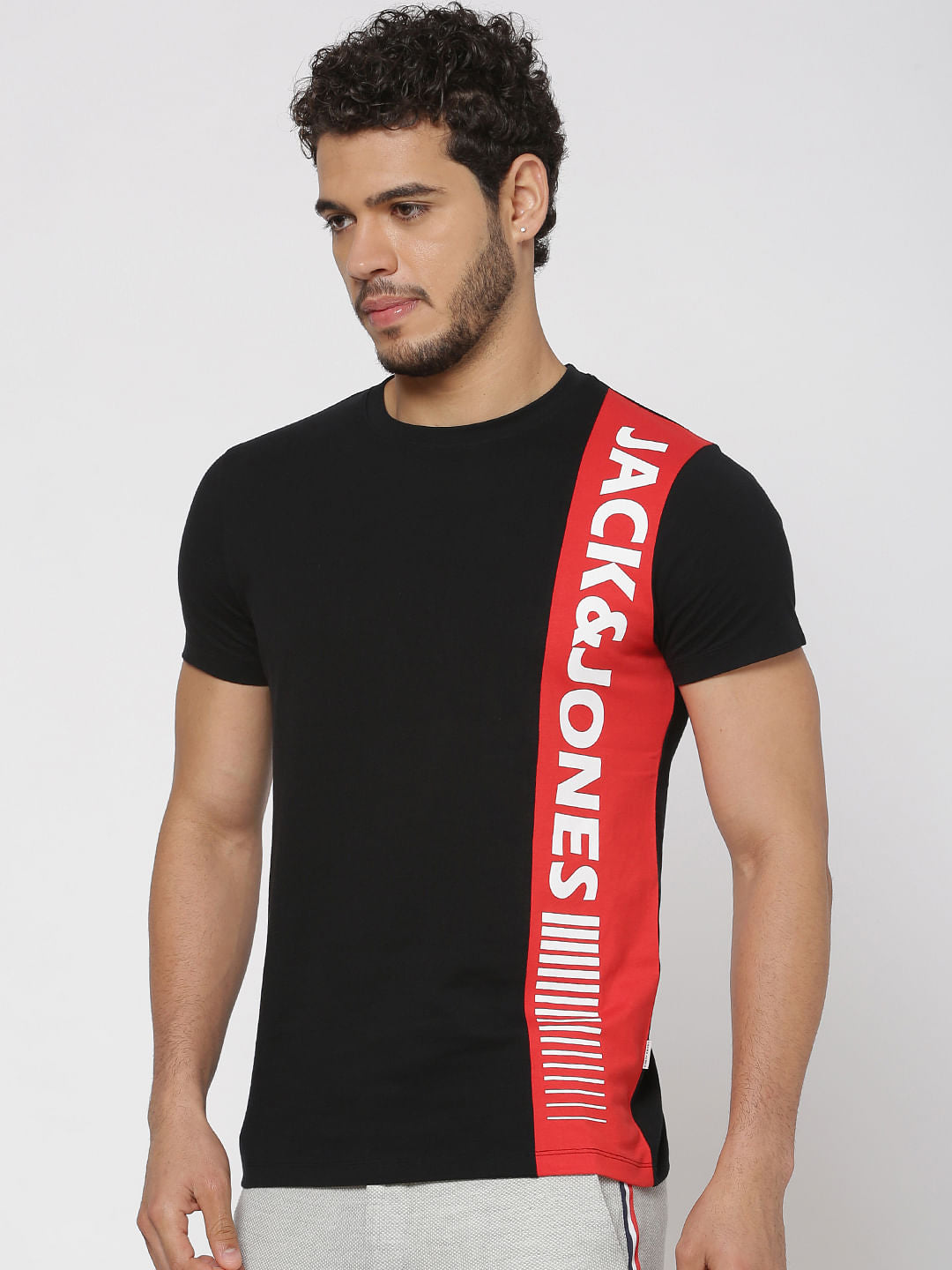 Black Colour Blocked Tape Detail Slim Fit Crew Neck T-Shirt - S
