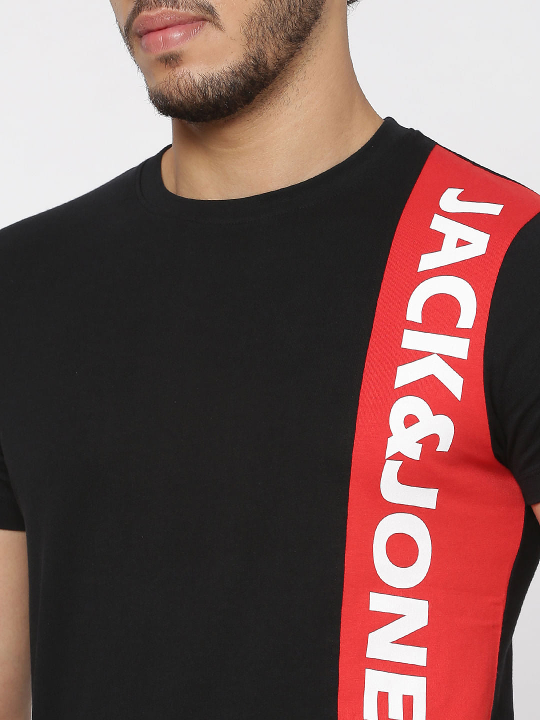 Black Colour Blocked Tape Detail Slim Fit Crew Neck T-Shirt