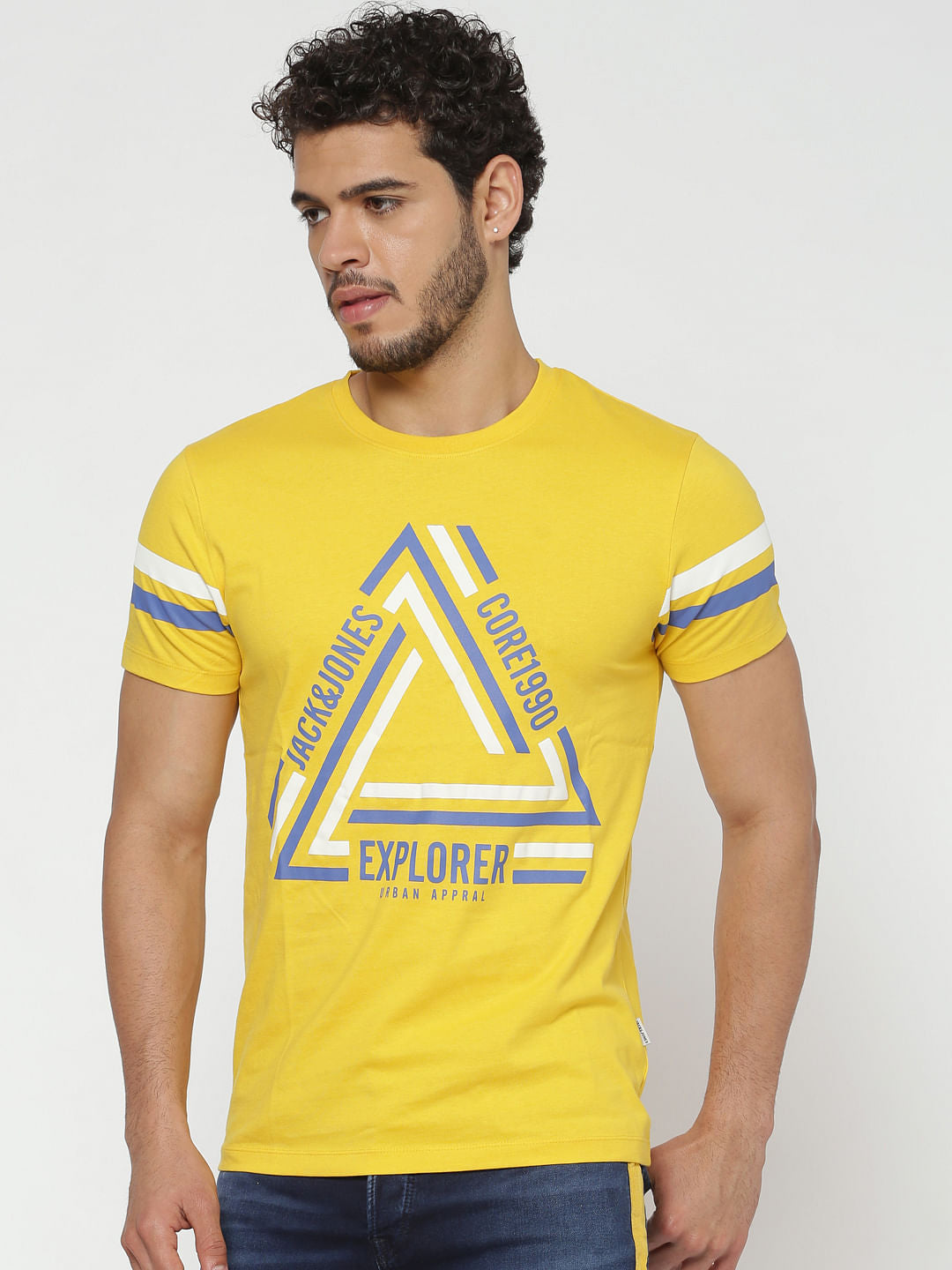 Yellow Typographic Print Slim Fit Crew Neck T-Shirt