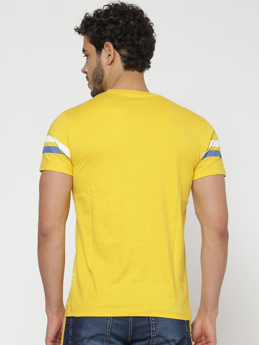 Yellow Typographic Print Slim Fit Crew Neck T-Shirt