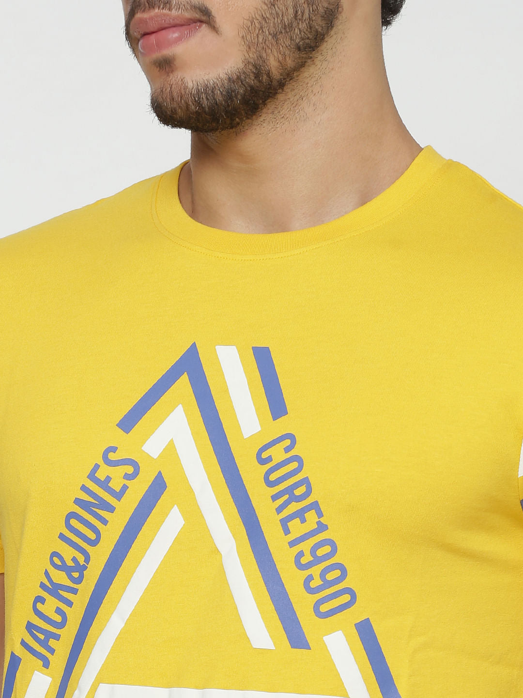 Yellow Typographic Print Slim Fit Crew Neck T-Shirt