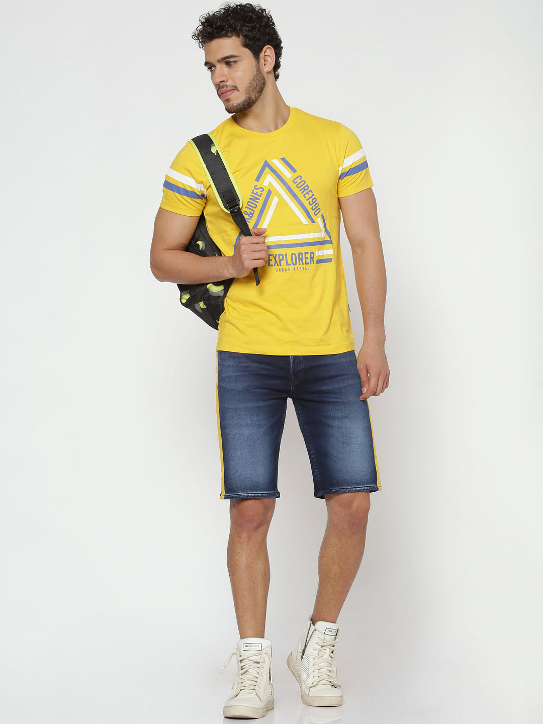 Yellow Typographic Print Slim Fit Crew Neck T-Shirt