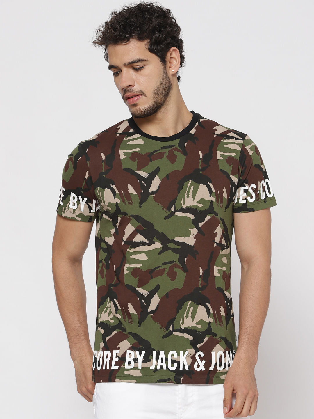 Green Camo Print Crew Neck T-Shirt - S