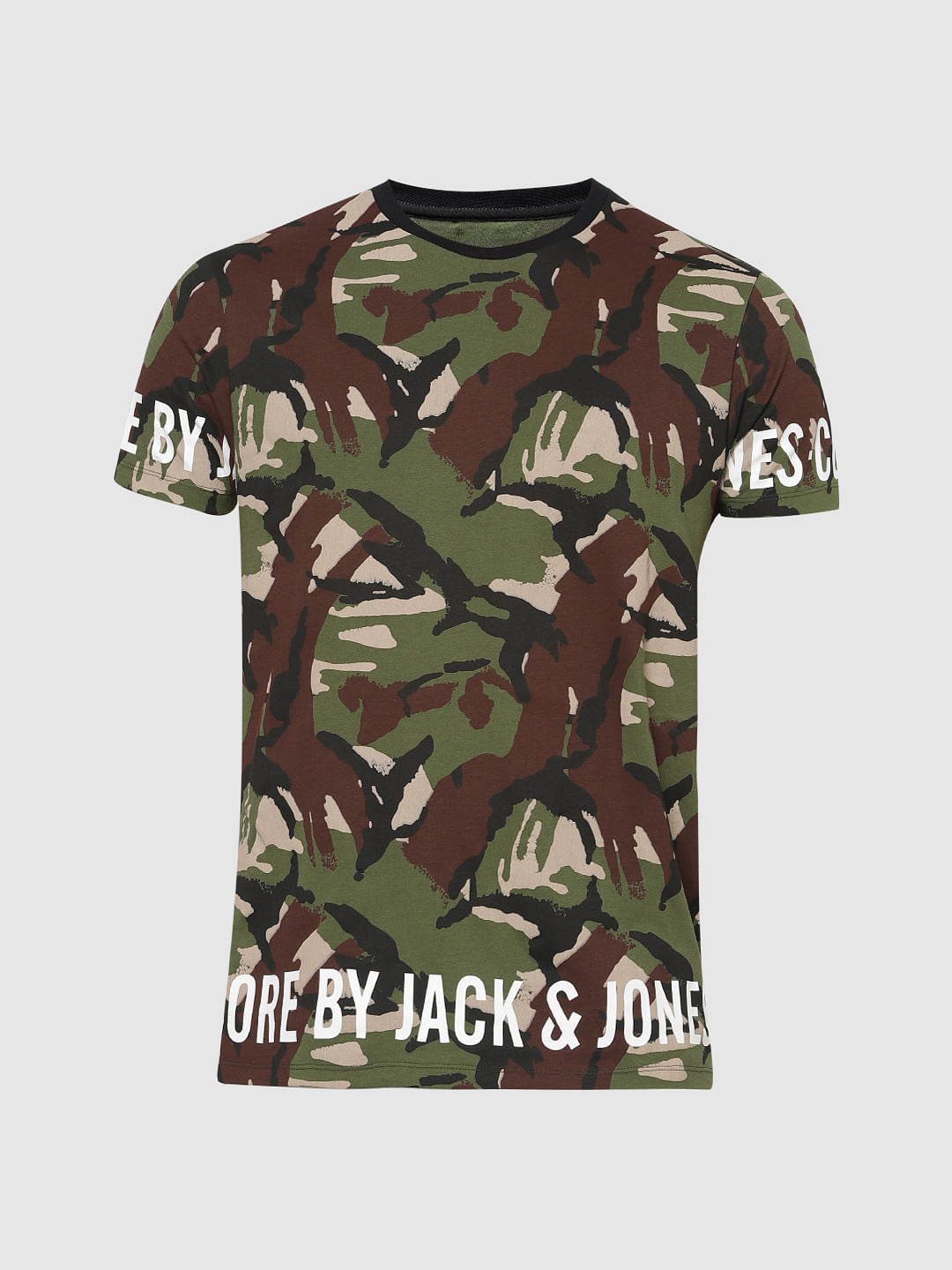 Green Camo Print Crew Neck T-Shirt