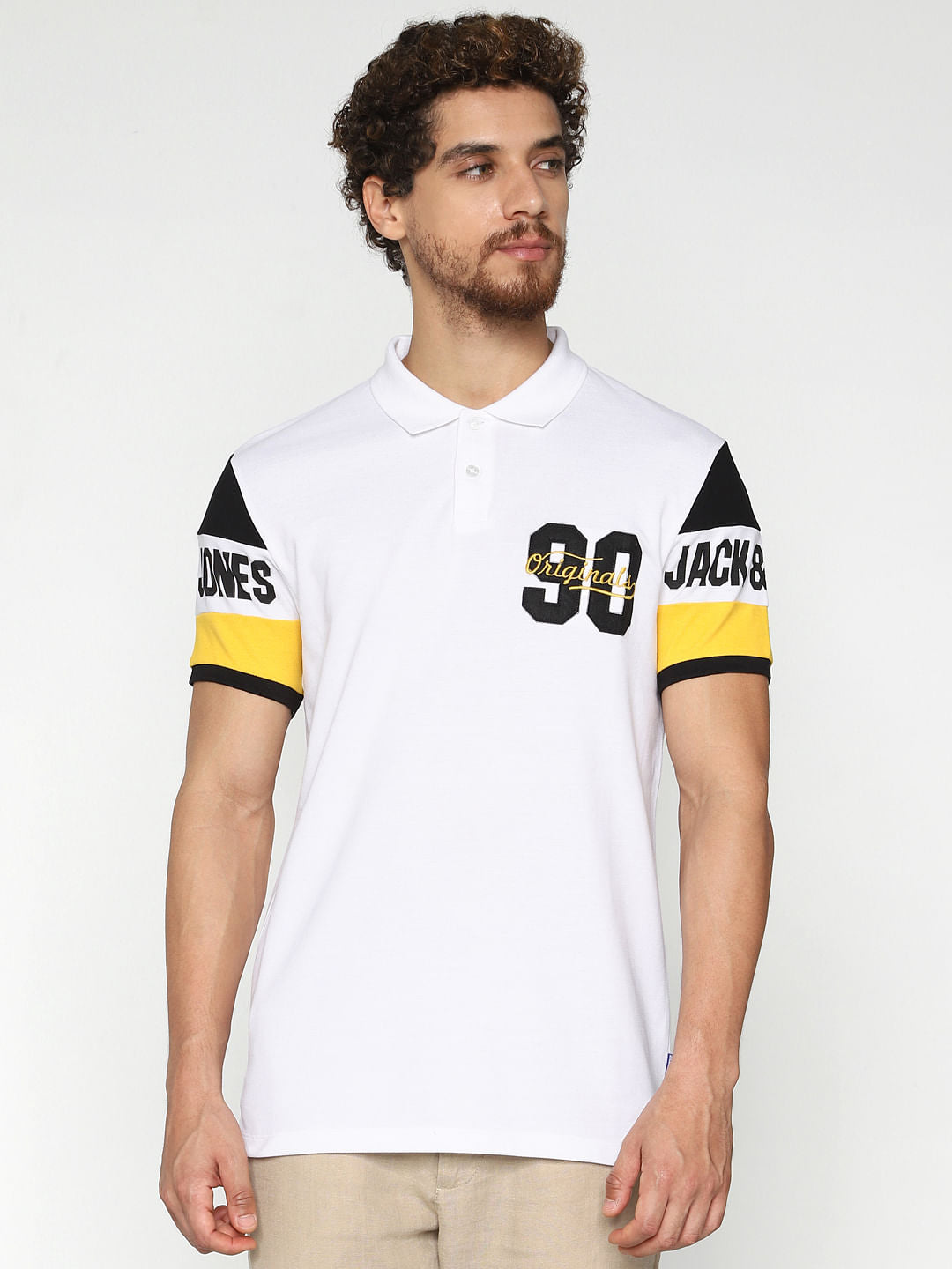 White Printed Polo Neck T-Shirt - S