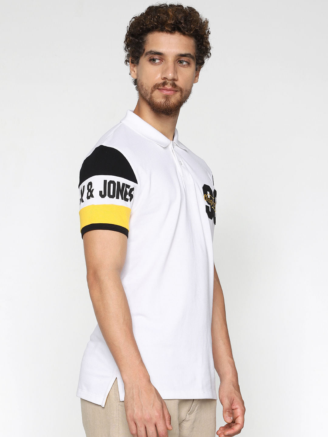 White Printed Polo Neck T-Shirt