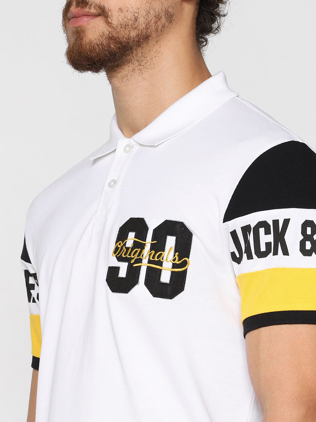 White Printed Polo Neck T-Shirt