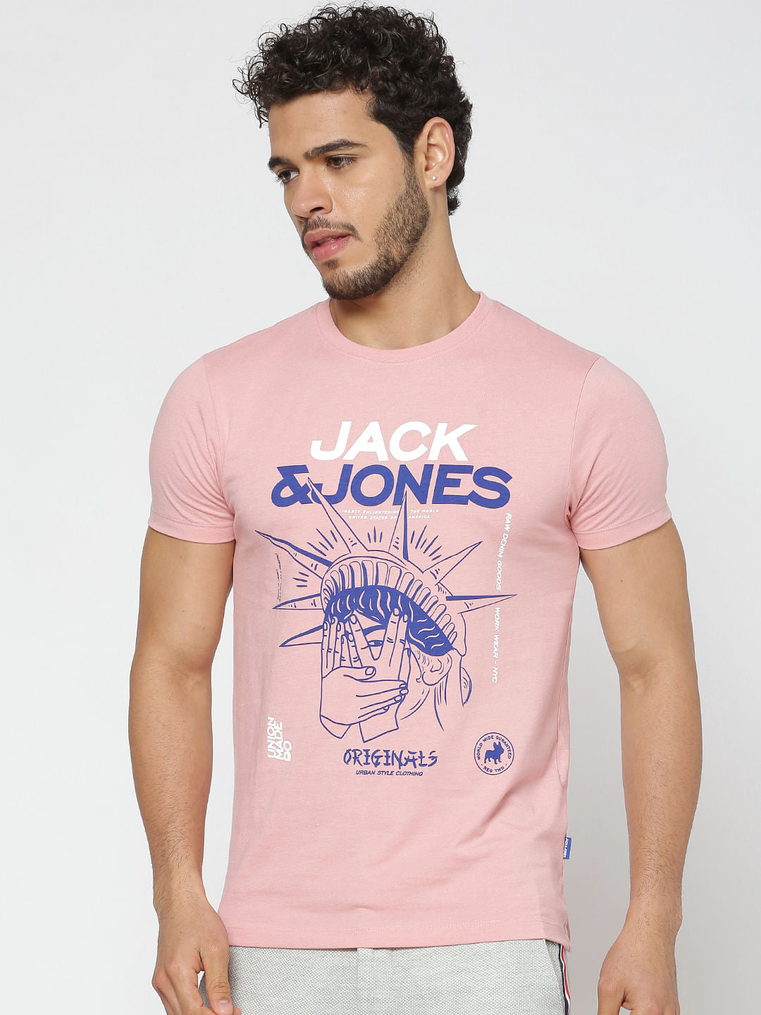 Pink Logo Print Slim Fit Crew Neck T-Shirt - S
