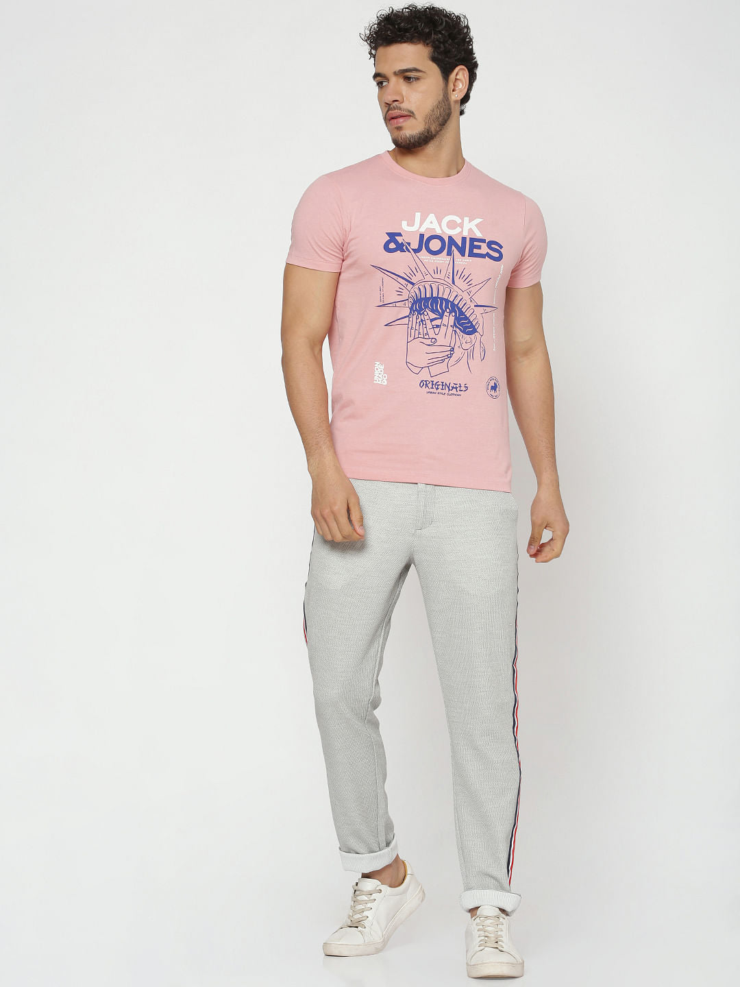 Pink Logo Print Slim Fit Crew Neck T-Shirt