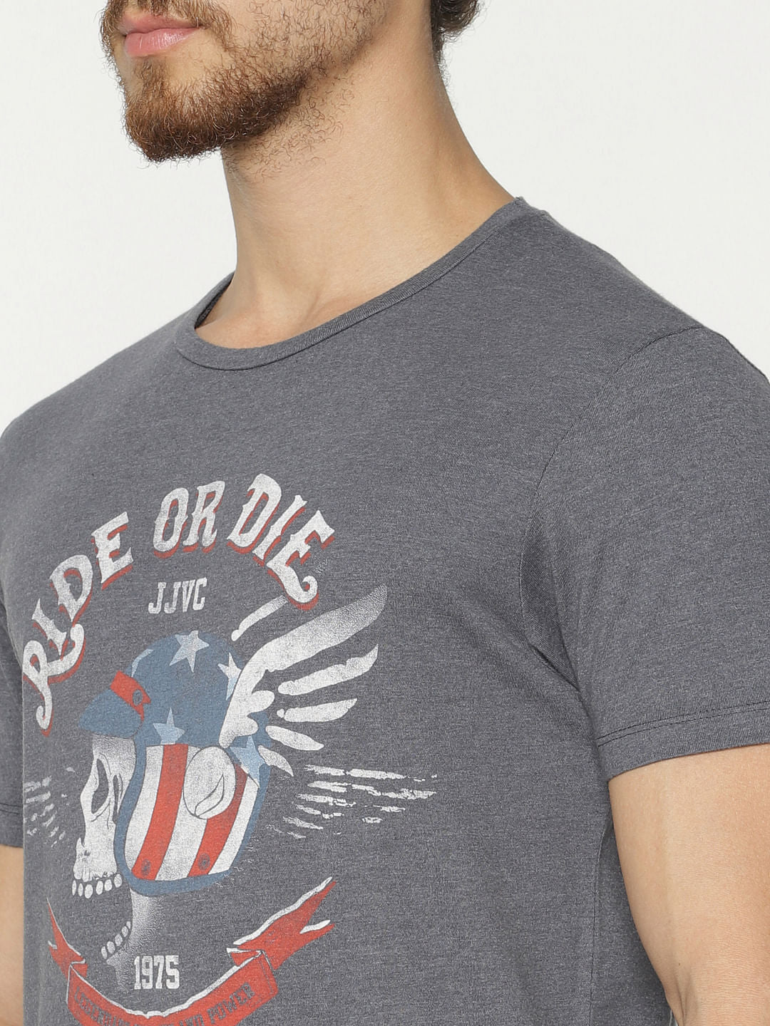 Grey Graphic Print Crew Neck T-Shirt