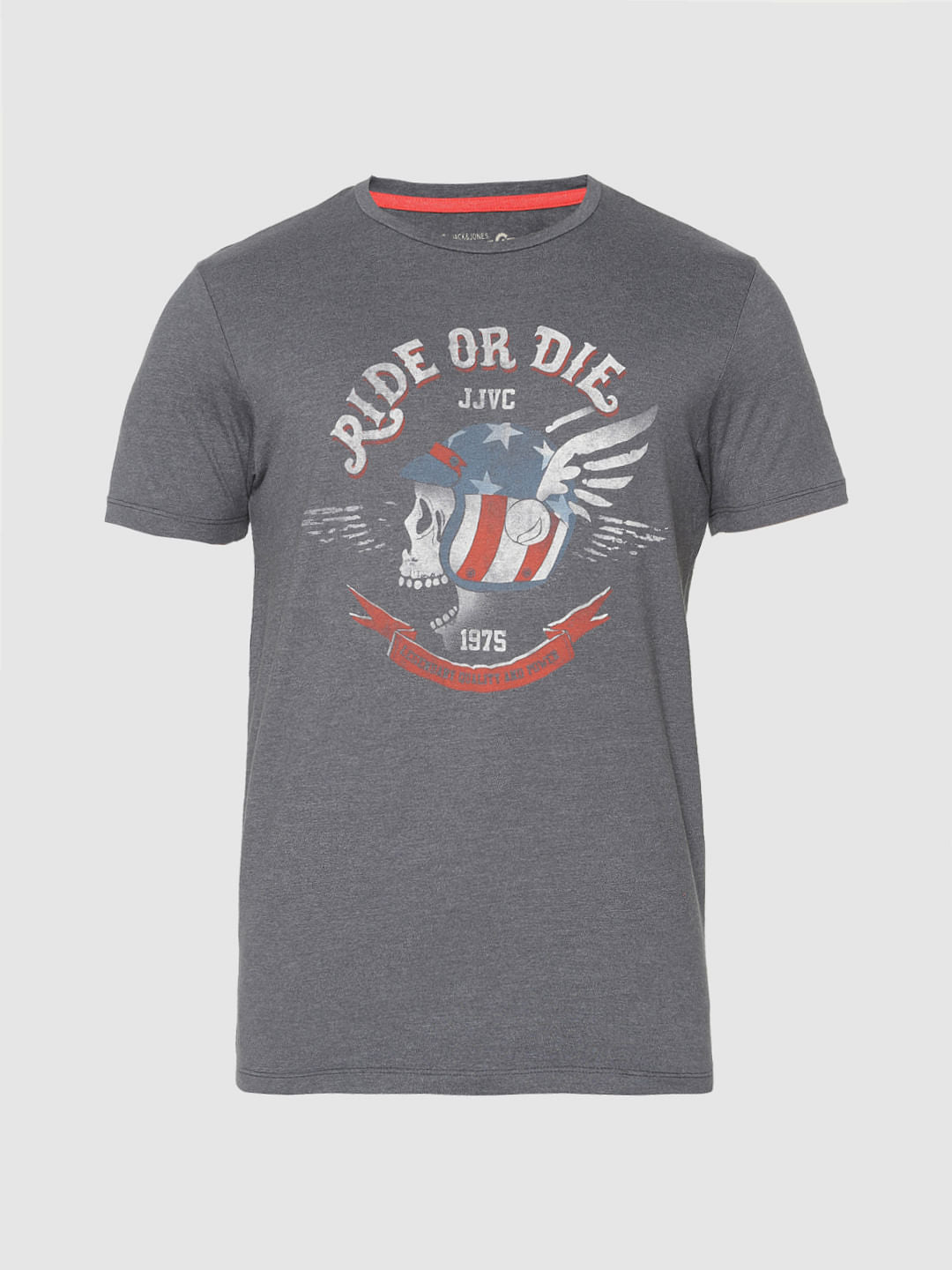 Grey Graphic Print Crew Neck T-Shirt