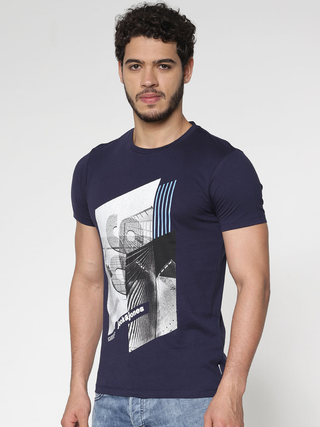 Blue Graphic Print Crew Neck T-Shirt