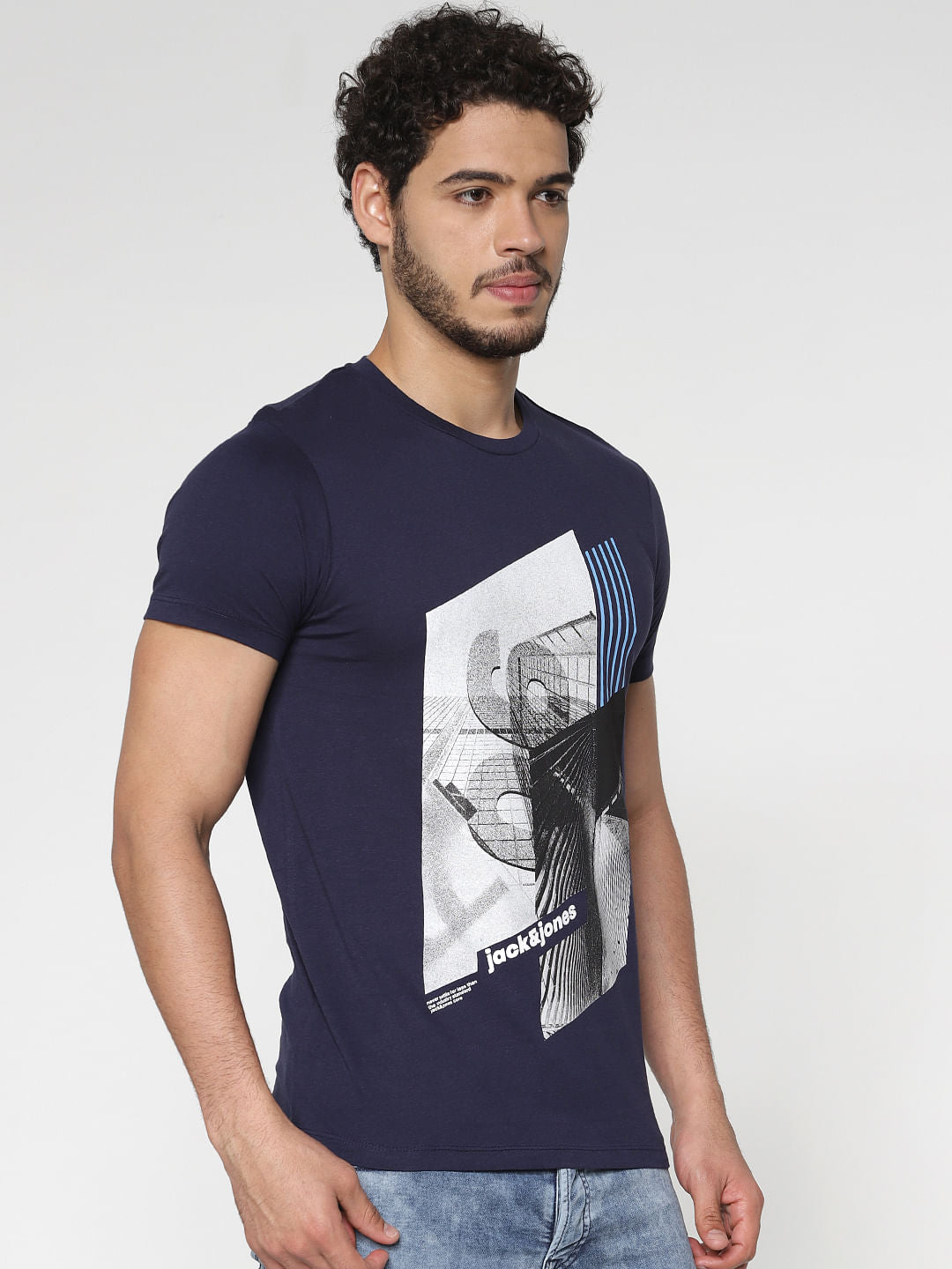 Blue Graphic Print Crew Neck T-Shirt