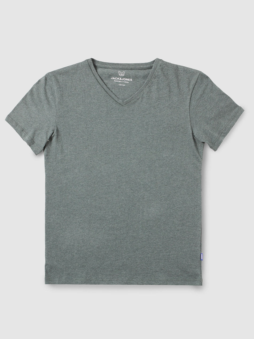 Boys Green Slim Fit V Neck T-Shirt - 128/8Y