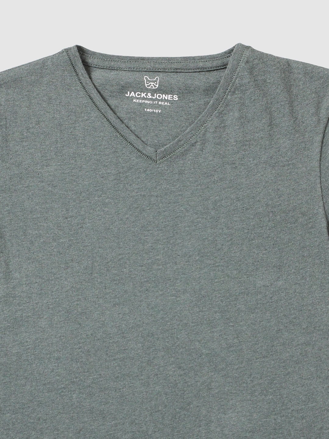 Boys Green Slim Fit V Neck T-Shirt