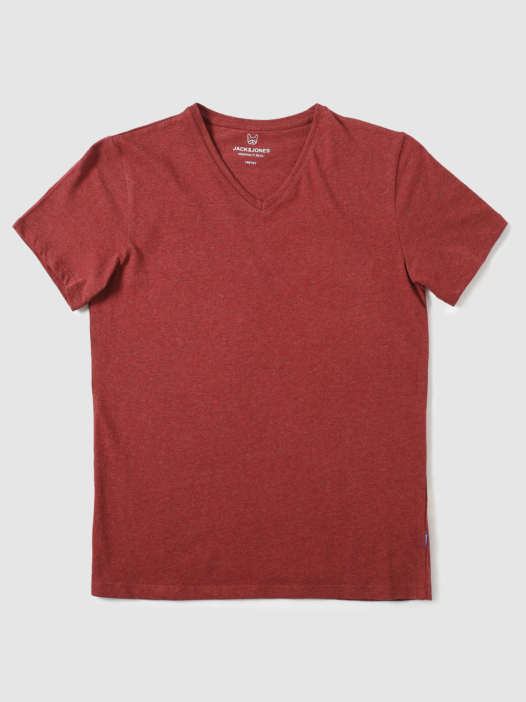 Boys Red Slim Fit V Neck T-Shirt - 128/8Y
