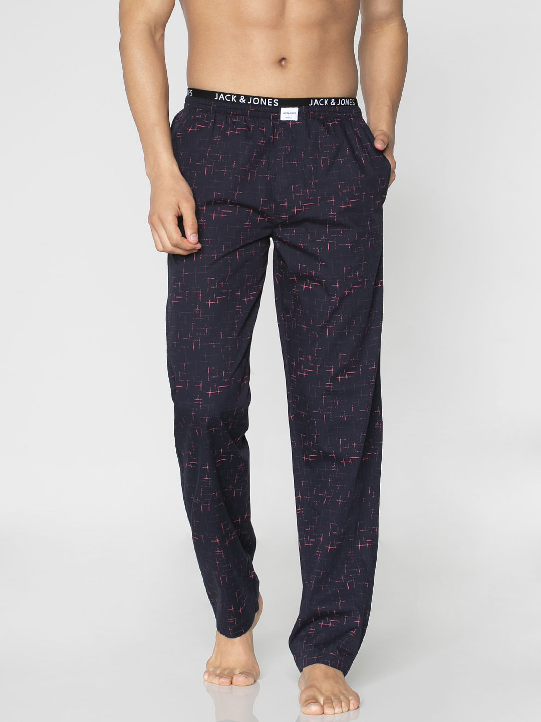 Navy Blue Checks Print Pyjama - S