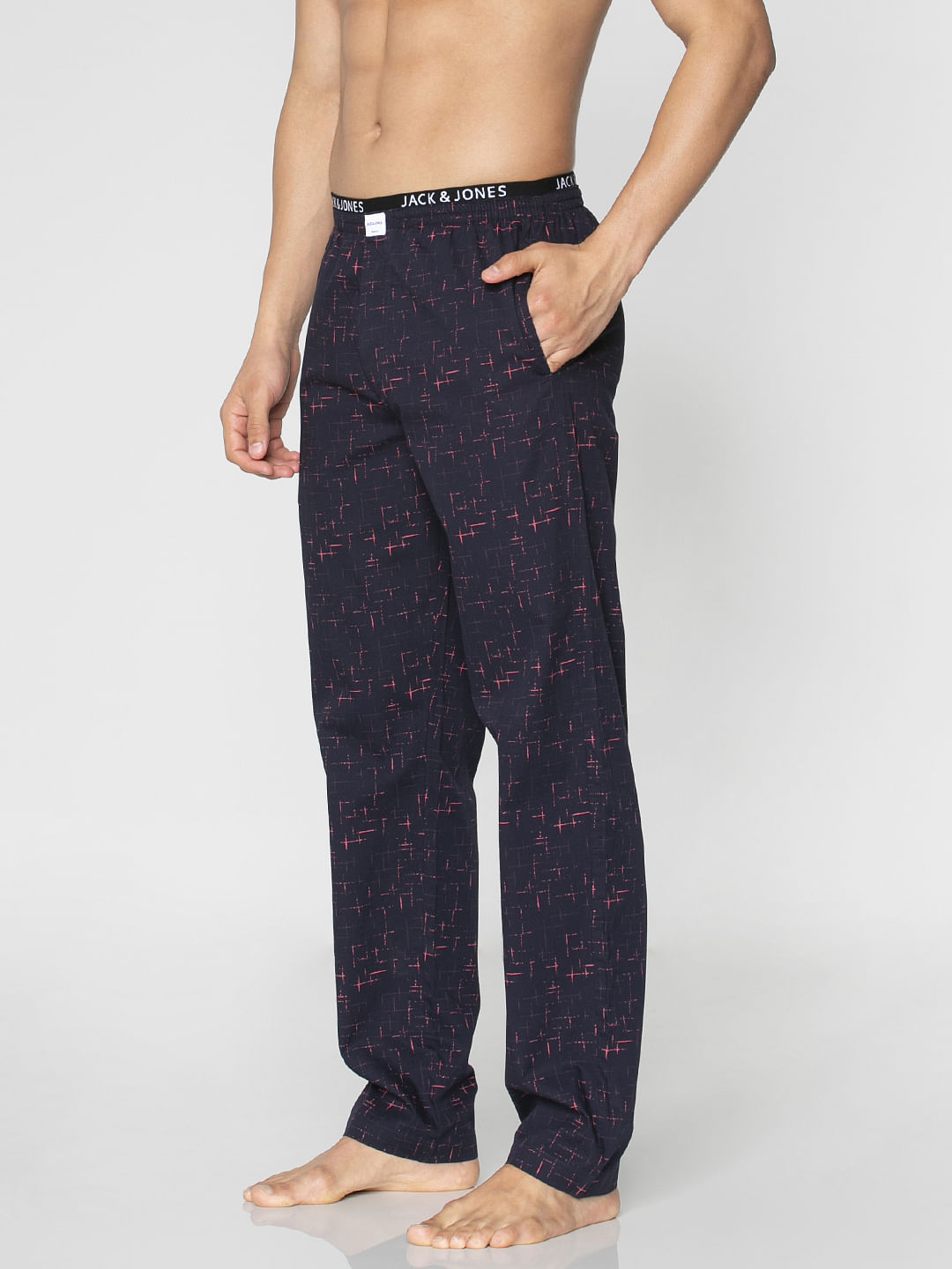 Navy Blue Checks Print Pyjama