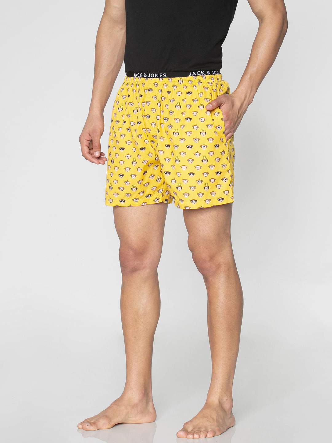 Yellow All Over Monkey Graphic Print Boxers