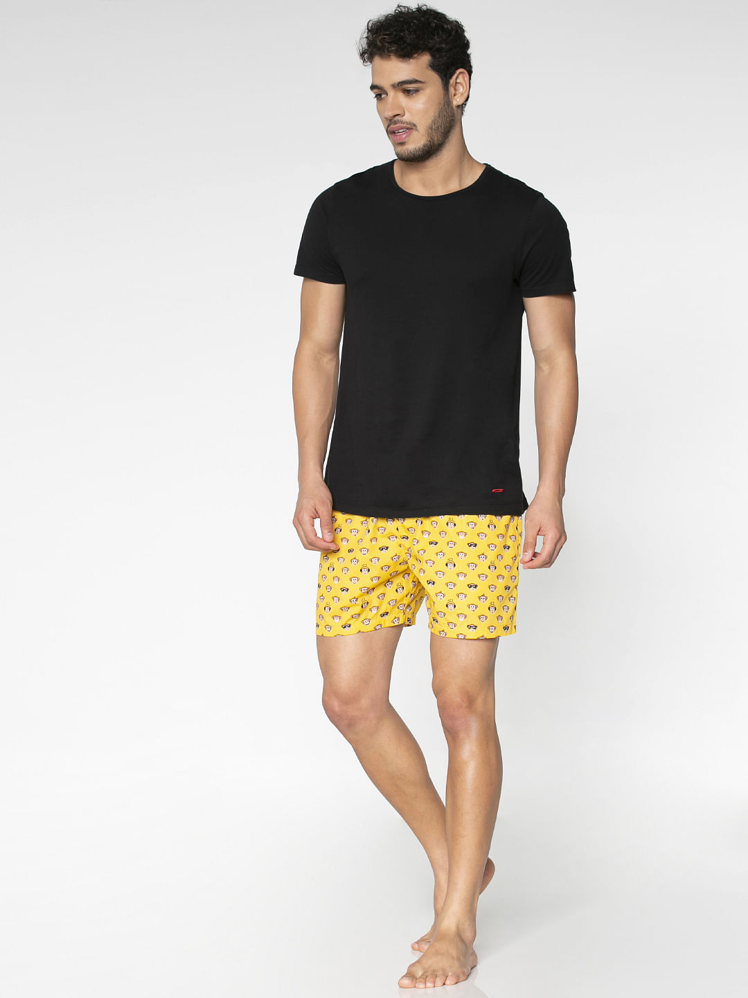 Yellow All Over Monkey Graphic Print Boxers