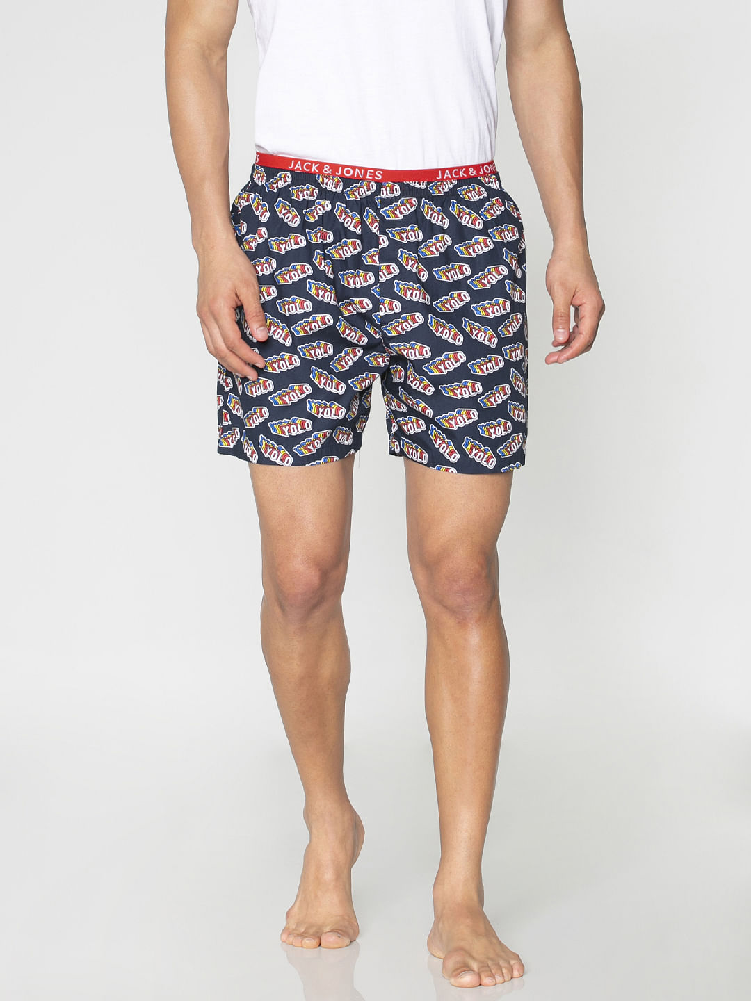 Navy Blue Yolo Text Print Boxers - S