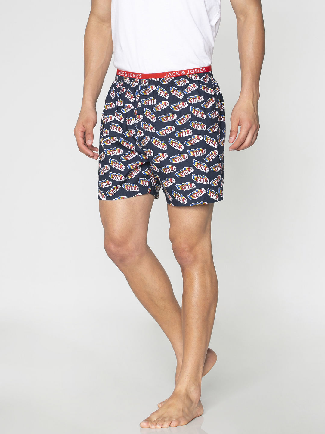 Navy Blue Yolo Text Print Boxers