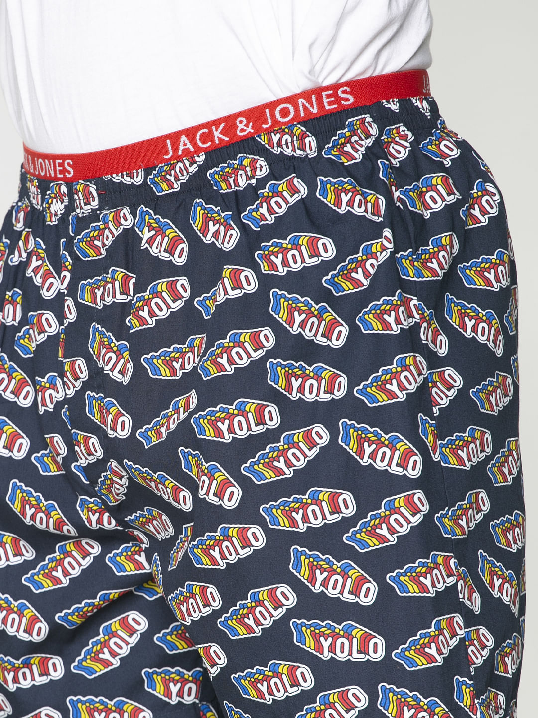 Navy Blue Yolo Text Print Boxers