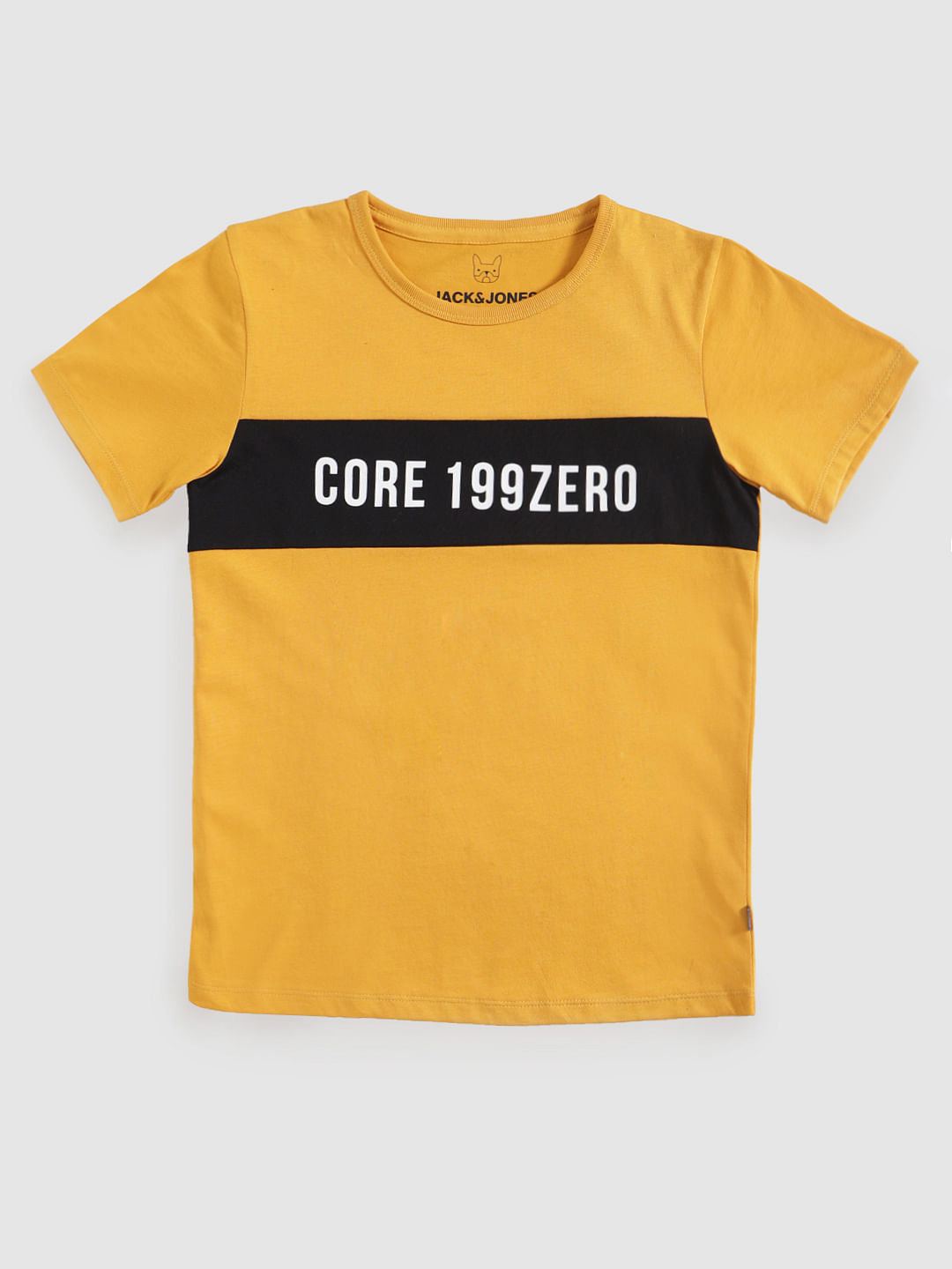 Boys Yellow Text And Patch Print Crew Neck T-Shirt - 128/8Y