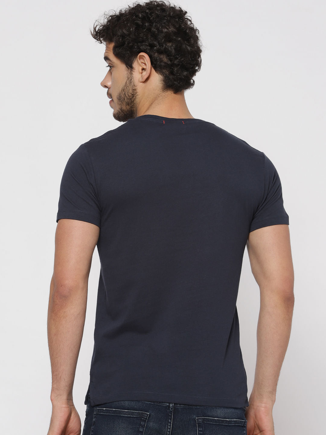 Blue Text Print Crew Neck T-Shirt