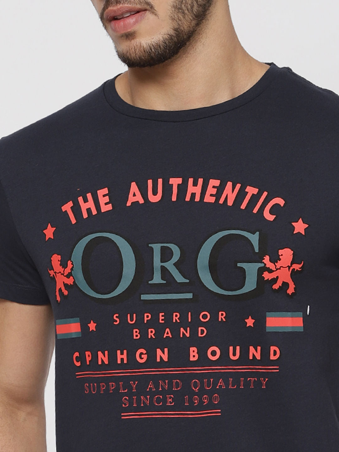 Blue Text Print Crew Neck T-Shirt