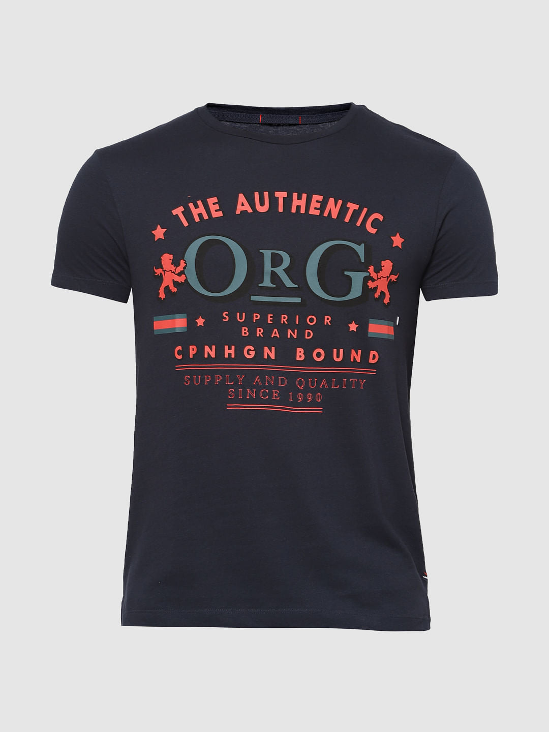 Blue Text Print Crew Neck T-Shirt