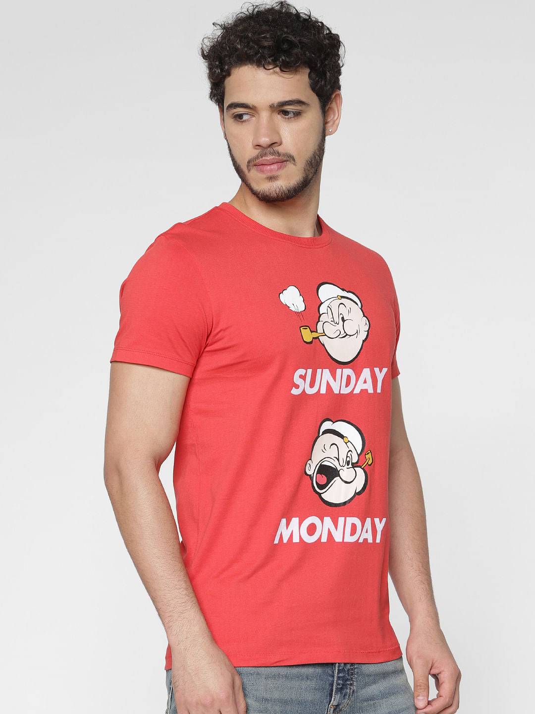 X Popeye Red Graphic Print Slim Fit Crew Neck T-Shirt