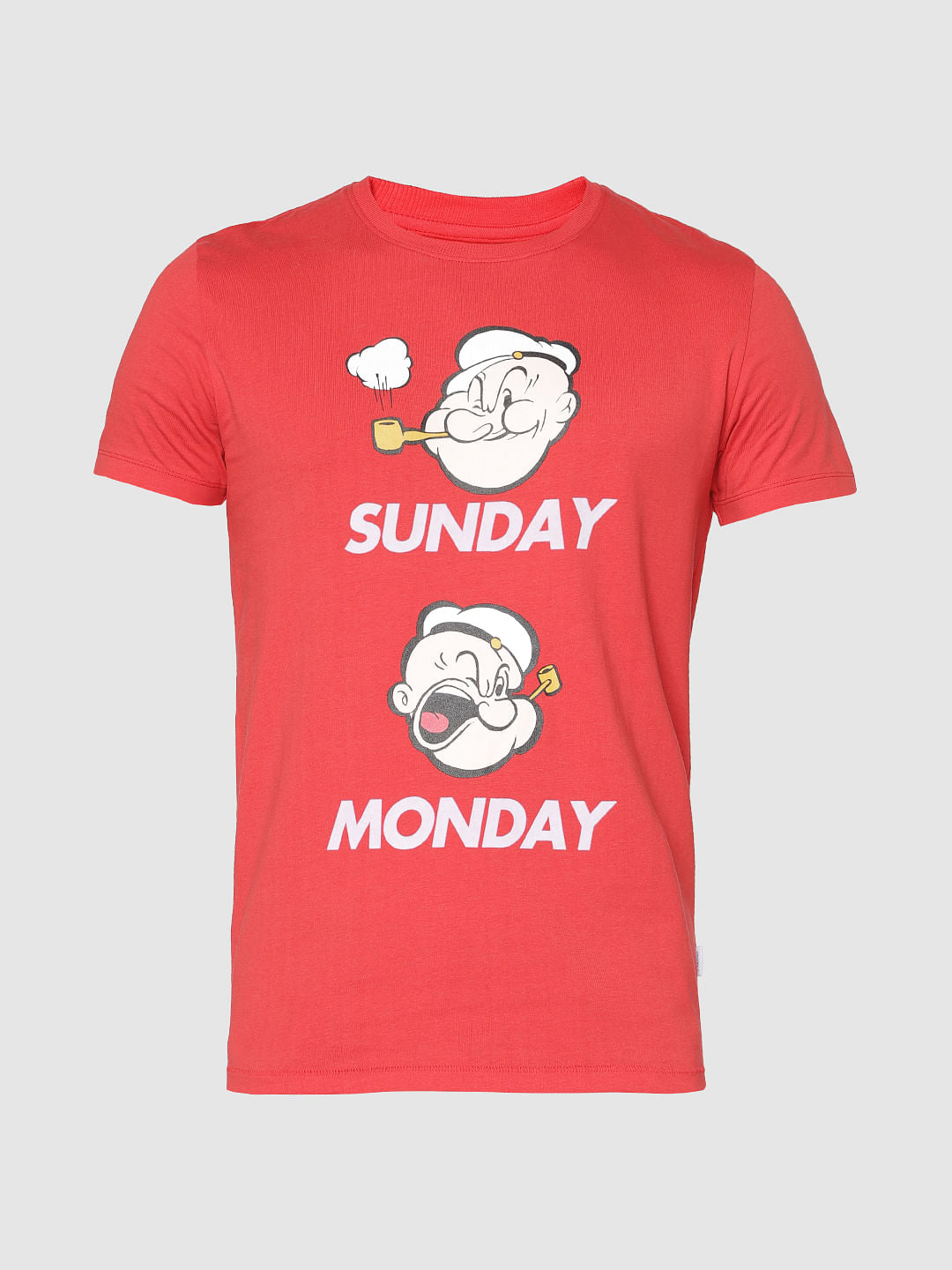 X Popeye Red Graphic Print Slim Fit Crew Neck T-Shirt