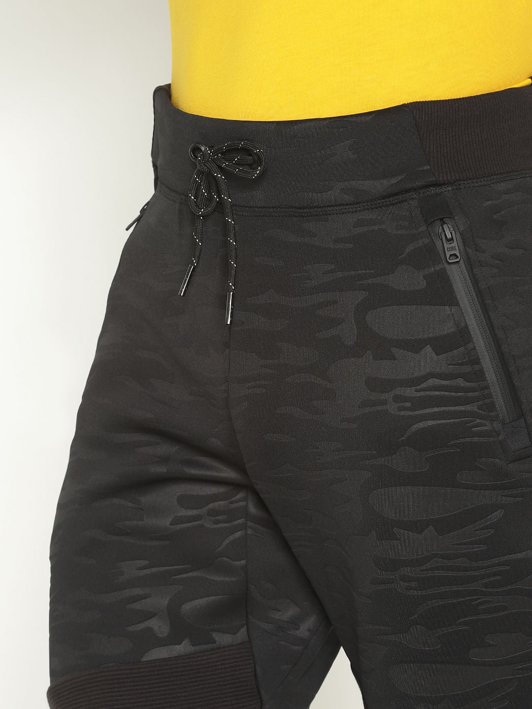 Black Camo Print Drawstring Sweatpants