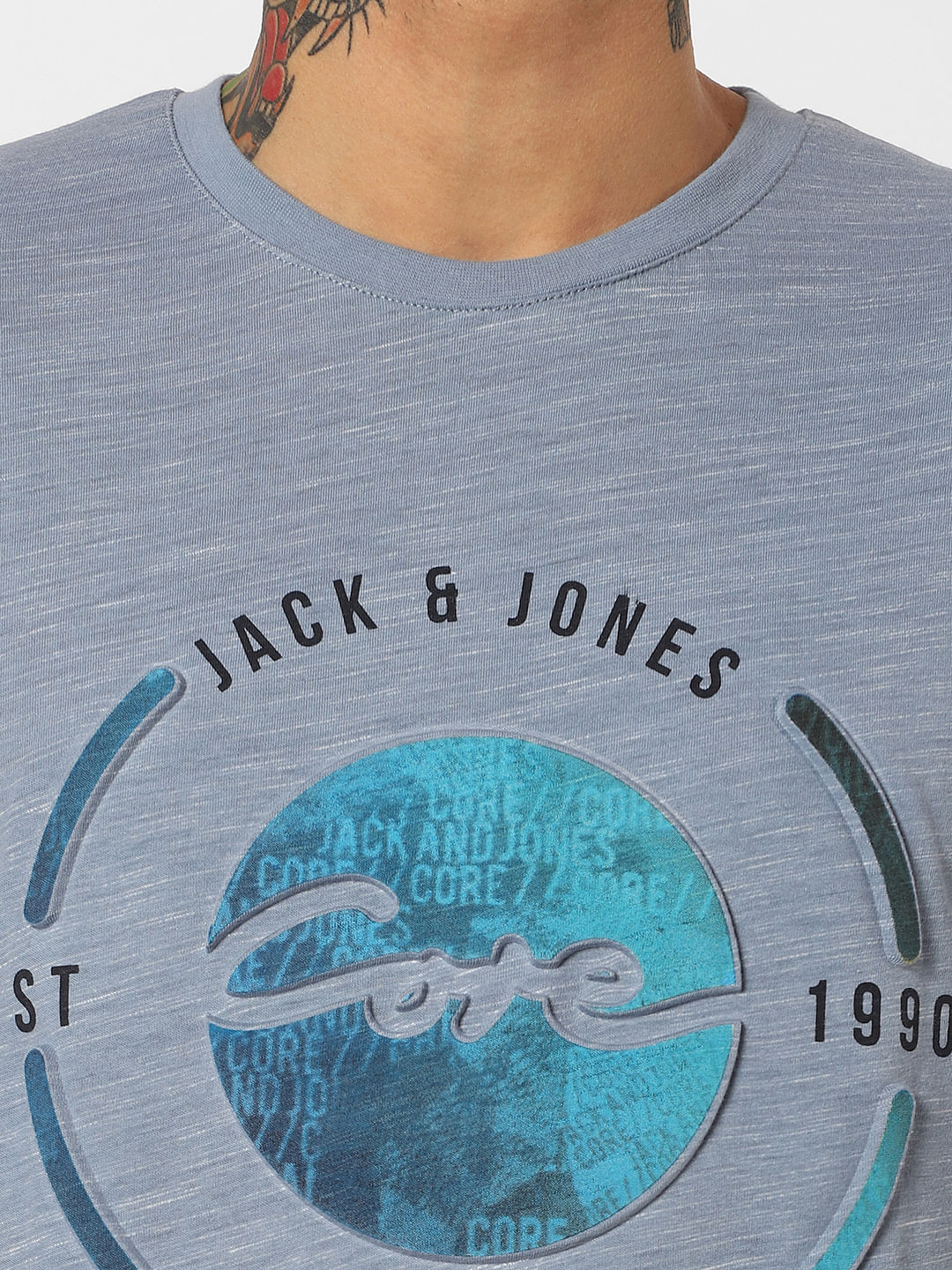 Blue Graphic Print Crew Neck T-Shirt