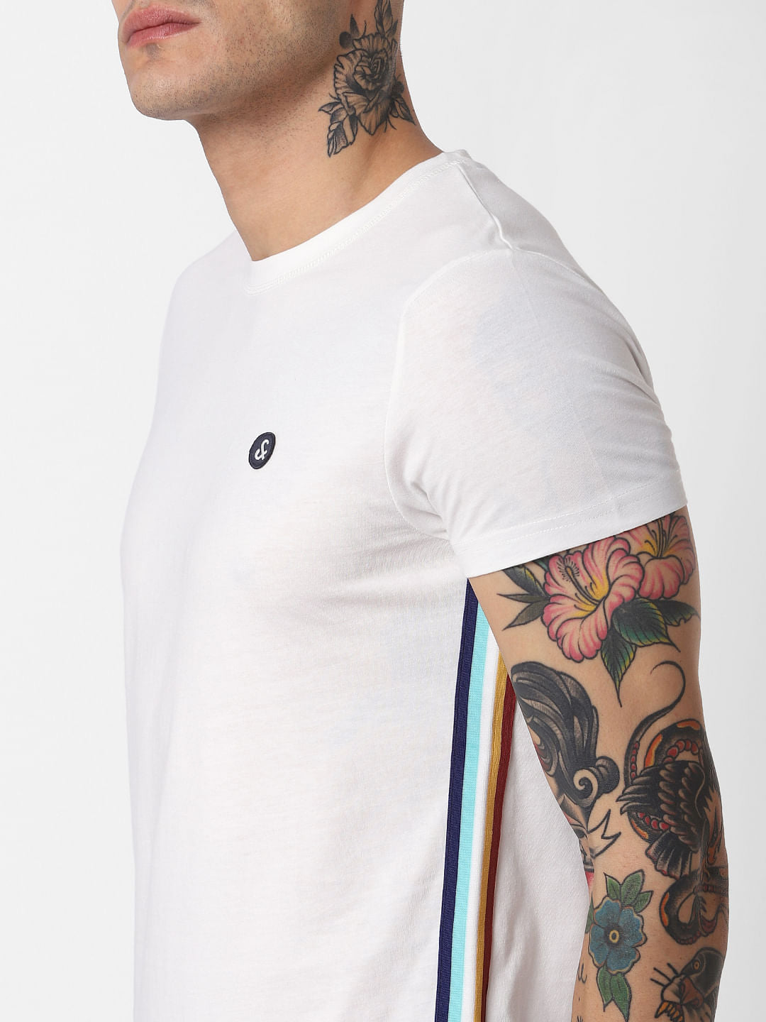 White Tape Detail Crew Neck T-Shirt