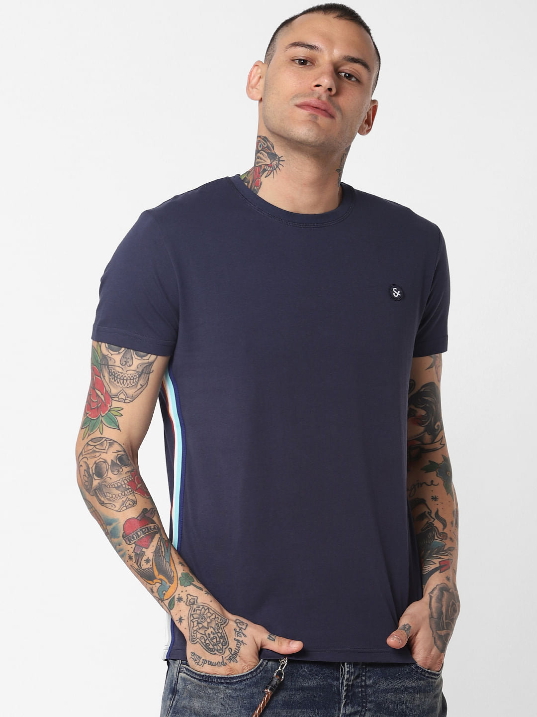 Blue Tape Detail Crew Neck T-Shirt