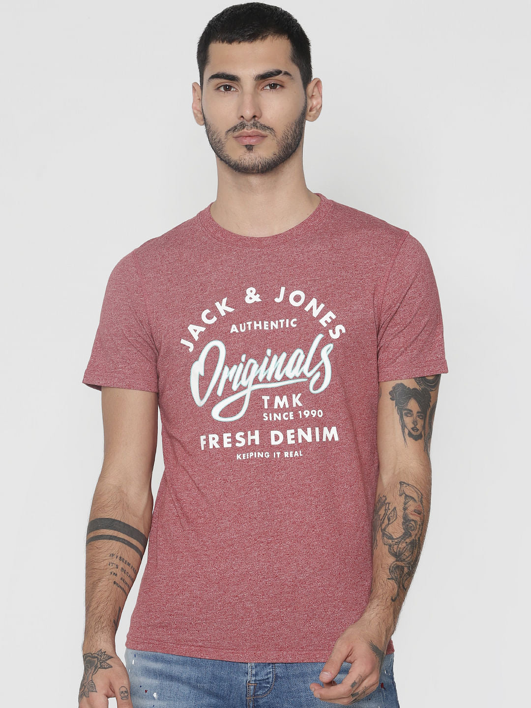 Red Logo Print Crew Neck T-Shirt - S
