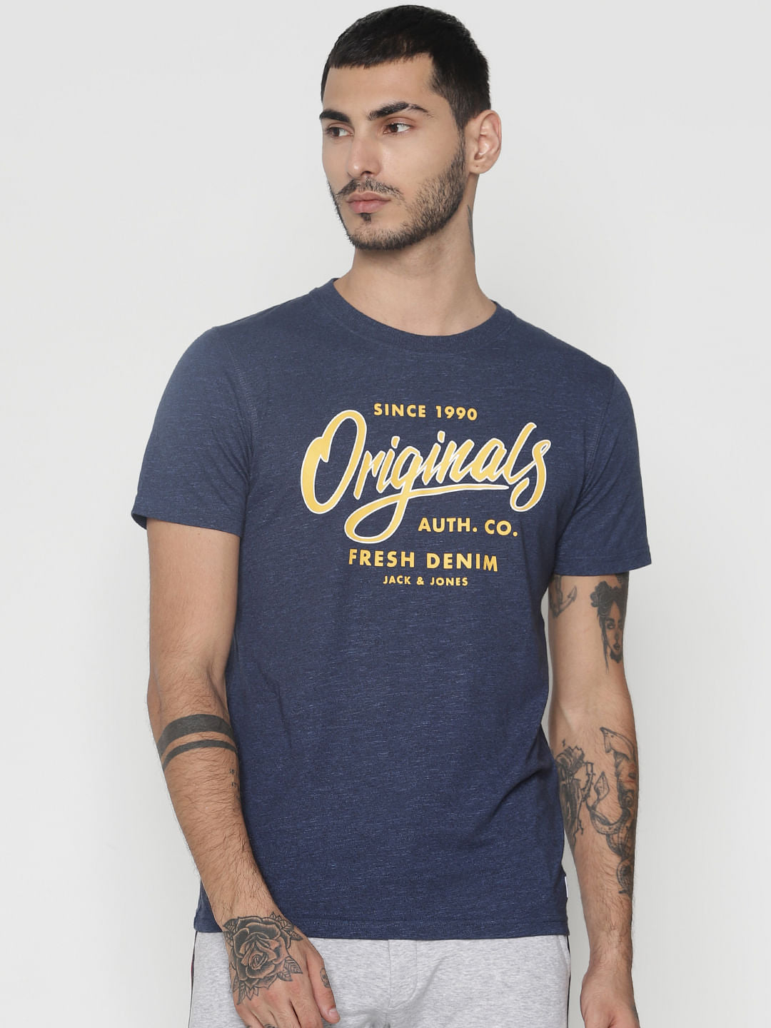 Blue Logo Print Crew Neck T-Shirt - S