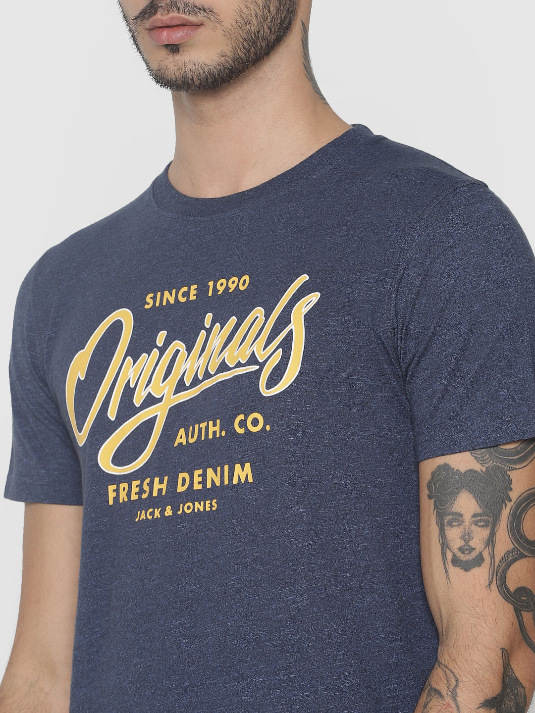 Blue Logo Print Crew Neck T-Shirt