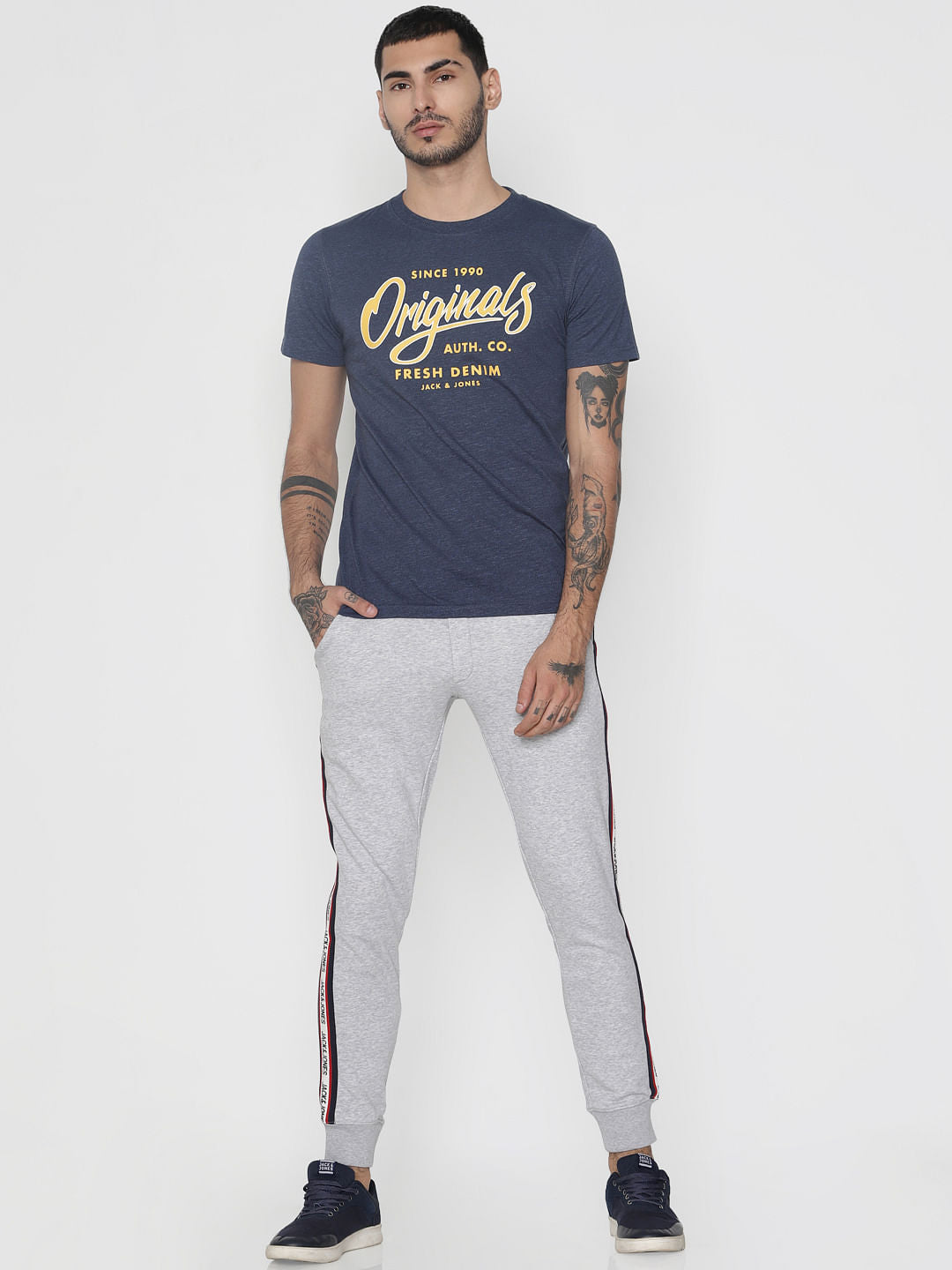 Blue Logo Print Crew Neck T-Shirt
