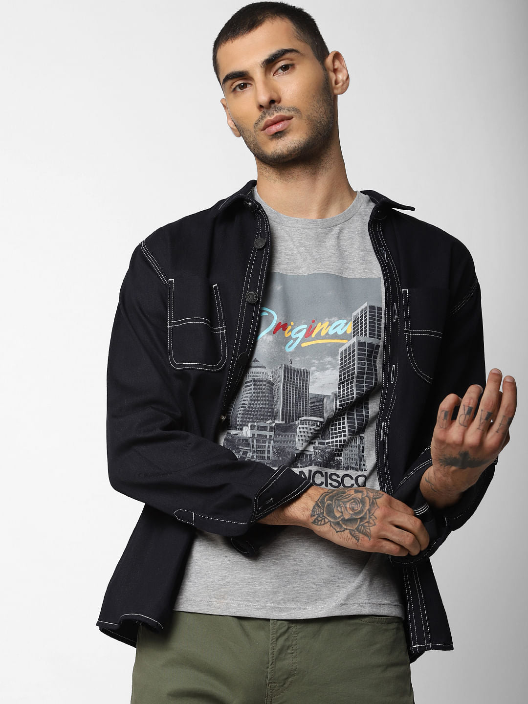 Grey City Landscape Crew Neck T-Shirt - S