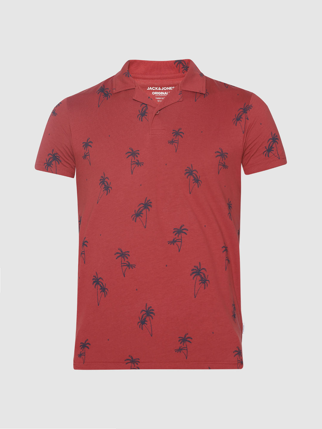 Red All Over Print Polo Neck T-Shirt