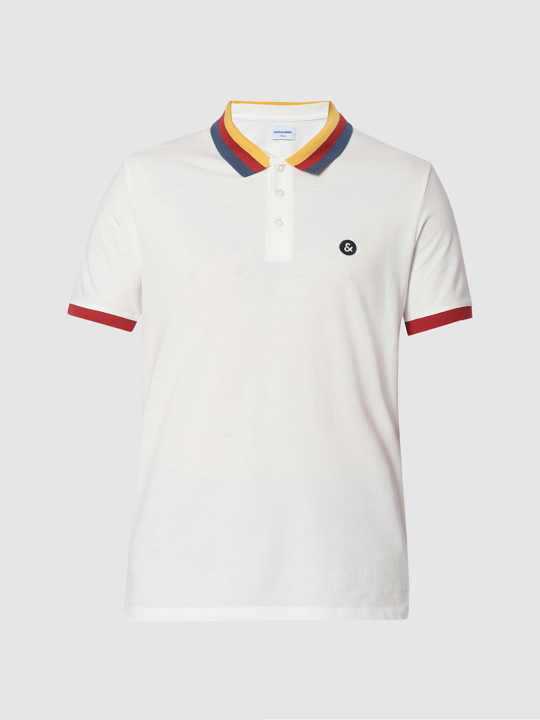 White Contrast Tipping Polo Neck T-Shirt
